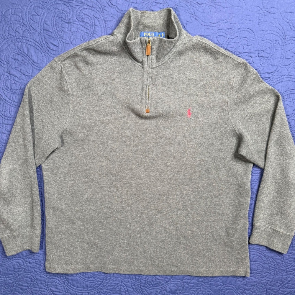 Polo Ralph Lauren Mens XL Gray Quarter Zip Pullover Sweater Red Pony‎ Logo Soft